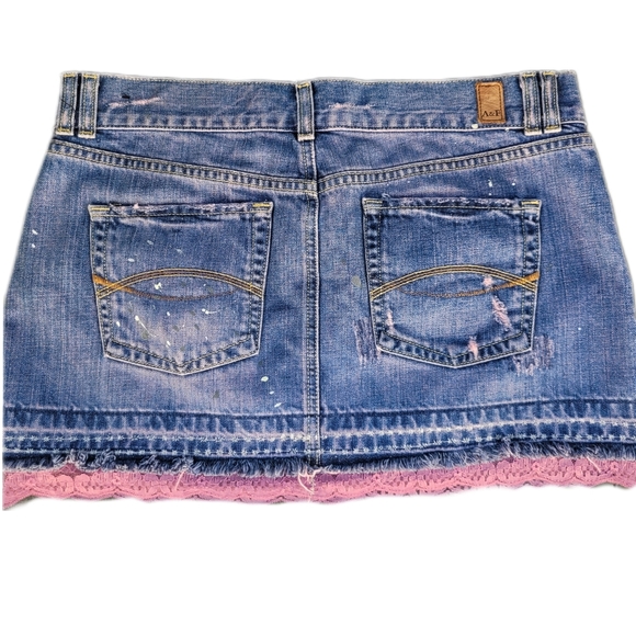 SUPER RARE! DESTROYED Abercrombie & Fitch Pink Lace & Denim Mini Skirt - Picture 2 of 9
